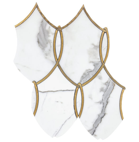 REINA - Calacatta Gold Marble w/Brass Waterjet Mosaic - Polished