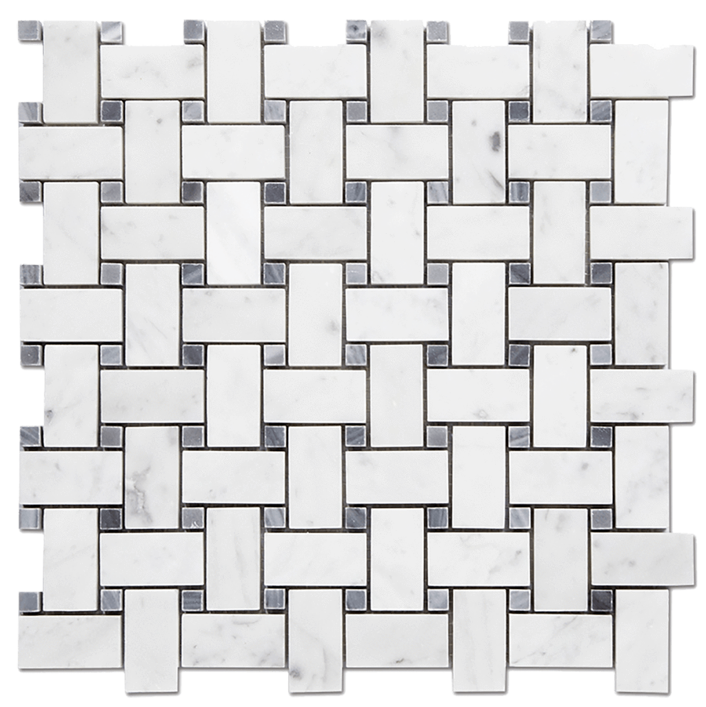 1x2 BASKETWEAVE Bianco Gioia Marble Mosaic w/Grey - Polished Or Honed  - DW TILE & STONE - Atlanta Marble Natural Stone Wholesale Stone Supplier