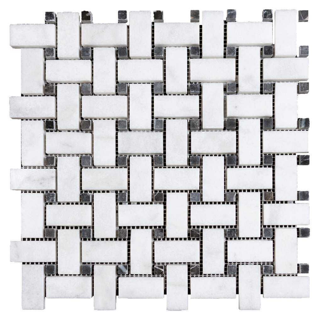 1x2 BASKETWEAVE w/Black Bianco Perla Marble Mosaic - Polished Tumbled / 12"x12" - DW TILE & STONE - Atlanta Marble Natural Stone Wholesale Stone Supplier