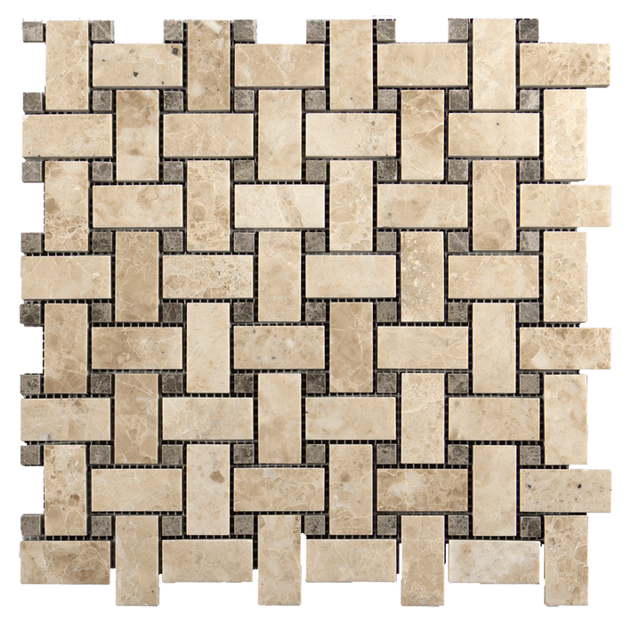 1x2 Cappuccino w/Dark Emperador Marble Mosaic Tile Basketweave - Polished  - DW TILE & STONE - Atlanta Marble Natural Stone Wholesale Stone Supplier