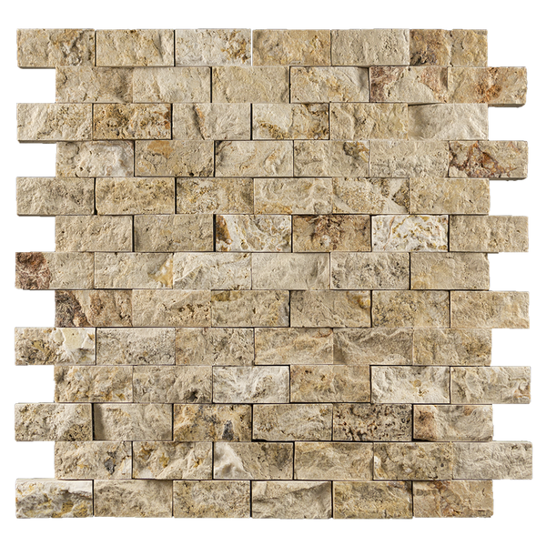 1x2 Leonardo Travertine Mosaic Tile - Split Face – DW TILE & STONE