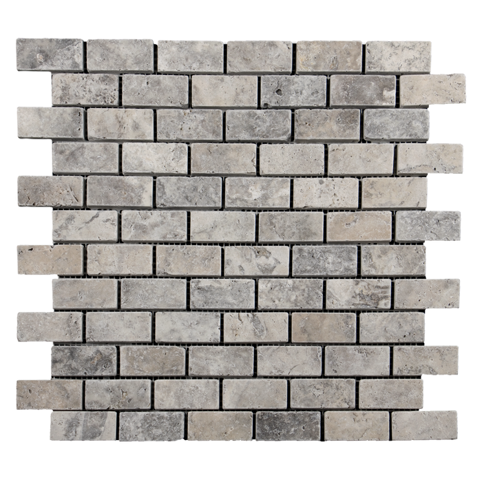 1x2 Silver Travertine Mosaic Tile - Tumbled Tumbled / 1" x 2" - DW TILE & STONE - Atlanta Marble Natural Stone Wholesale Stone Supplier