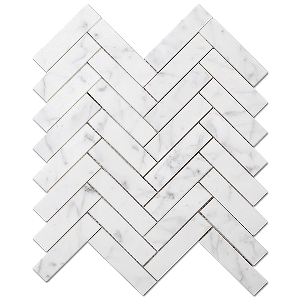 1x4 HERRINGBONE Bianco Gioia Marble Mosaic Tile - Polished Polished / 11" x 12" - DW TILE & STONE - Atlanta Marble Natural Stone Wholesale Stone Supplier