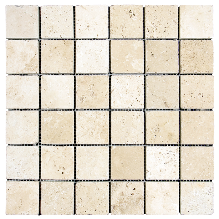 2x2 Ivory Travertine Mosaic Tile - Tumbled Tumbled / 2" x 2" - DW TILE & STONE - Atlanta Marble Natural Stone Wholesale Stone Supplier