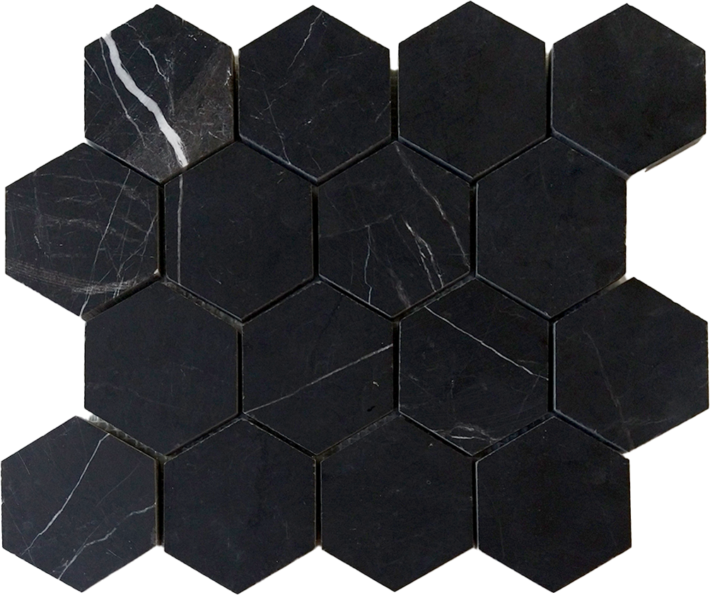 3" Hexagon Nero Marquina Mosaic - Polished Or Honed Honed / 11" x 12" - DW TILE & STONE - Atlanta Marble Natural Stone Wholesale Stone Supplier