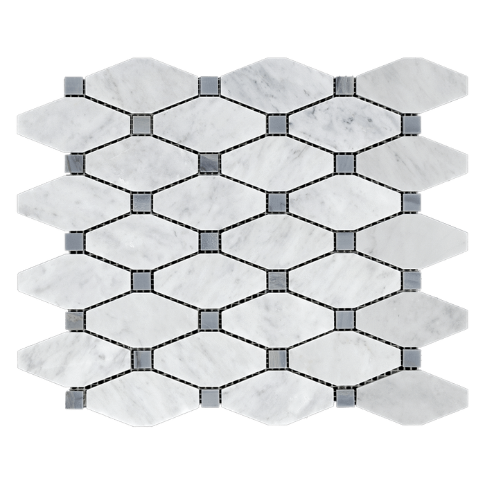 DIAMOND Bianco Gioia Marble w/Grey 15mm Mosaic Tile - Polished Polished / 12.25x13.5 - DW TILE & STONE - Atlanta Marble Natural Stone Wholesale Stone Supplier