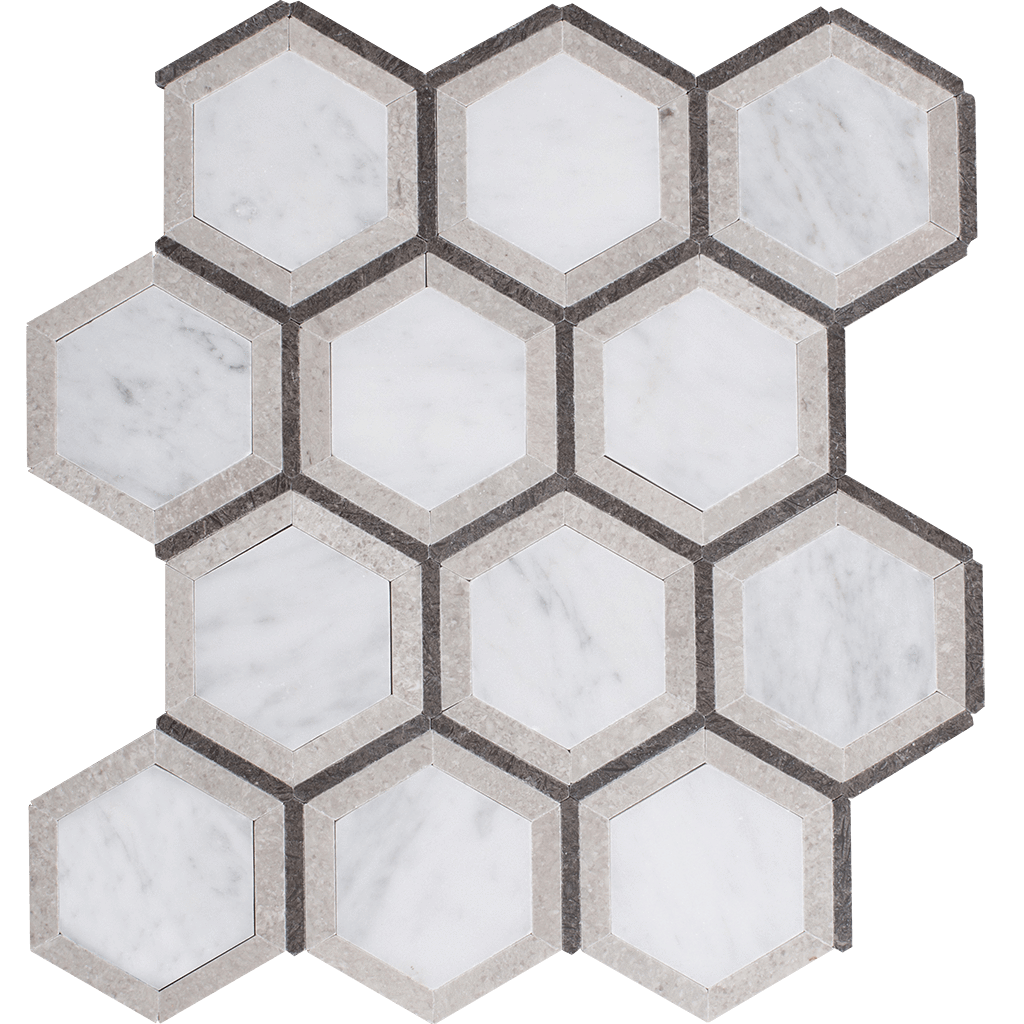 SPIRE Bianco Gioia Marble Hexagon Mosaic Tile - Polished Polished / 9"x10" - DW TILE & STONE - Atlanta Marble Natural Stone Wholesale Stone Supplier
