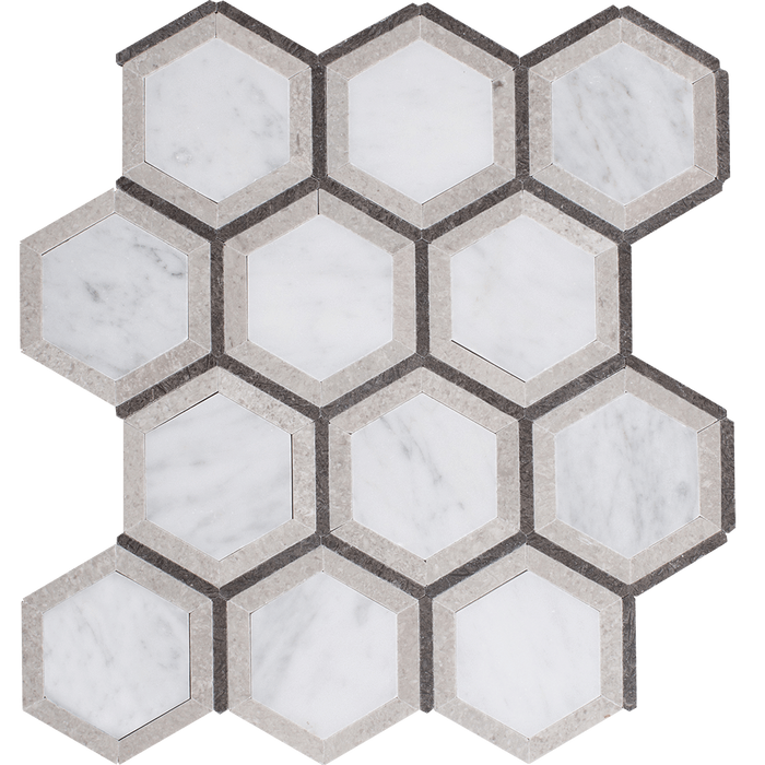 SPIRE Bianco Gioia Marble Hexagon Mosaic Tile - Polished Polished / 9"x10" - DW TILE & STONE - Atlanta Marble Natural Stone Wholesale Stone Supplier