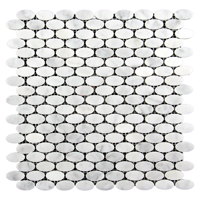 MINI OVAL Bianco Gioia Marble Mosaic Tile - Polished Polished / Oval - DW TILE & STONE - Atlanta Marble Natural Stone Wholesale Stone Supplier