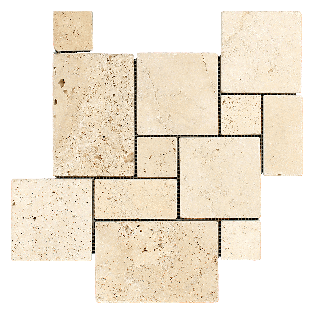 Ivory Travertine Mosaic Tile Mini Versaille Pattern - Tumbled Tumbled / Versaille - DW TILE & STONE - Atlanta Marble Natural Stone Wholesale Stone Supplier