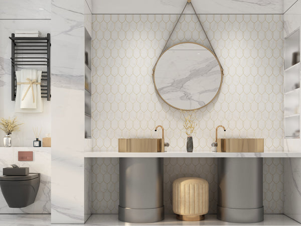 EPORASHE CANAL BIJOU & Shiny Blanc セット REINA - Bianco Bello Marble Waterjet Mosaic w/Brass - Polished