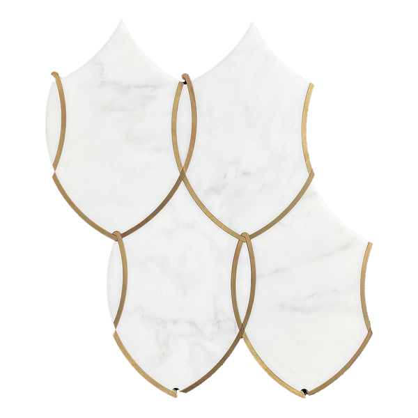 REINA - Bianco Bello Marble Waterjet Mosaic w/Brass - Polished