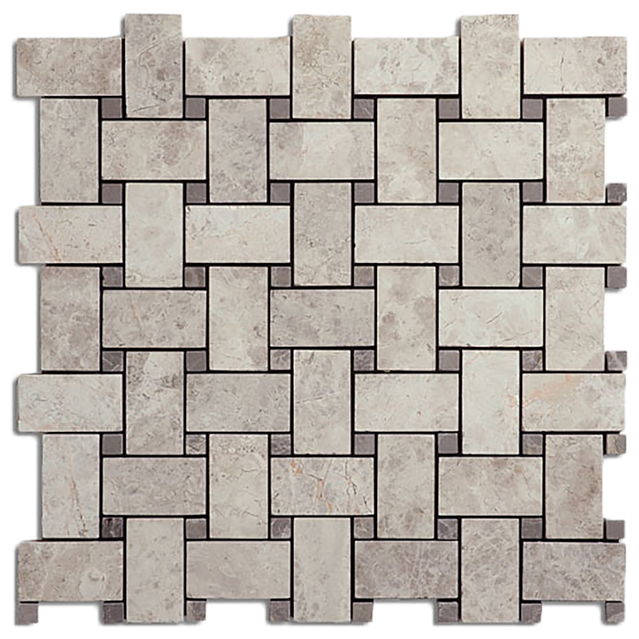 1-1/4"x2" Silver Shadow Marble Basketweave w/Royal Grey Mosaic Tile - Honed Honed / 12"x12" - DW TILE & STONE - Atlanta Marble Natural Stone Wholesale Stone Supplier
