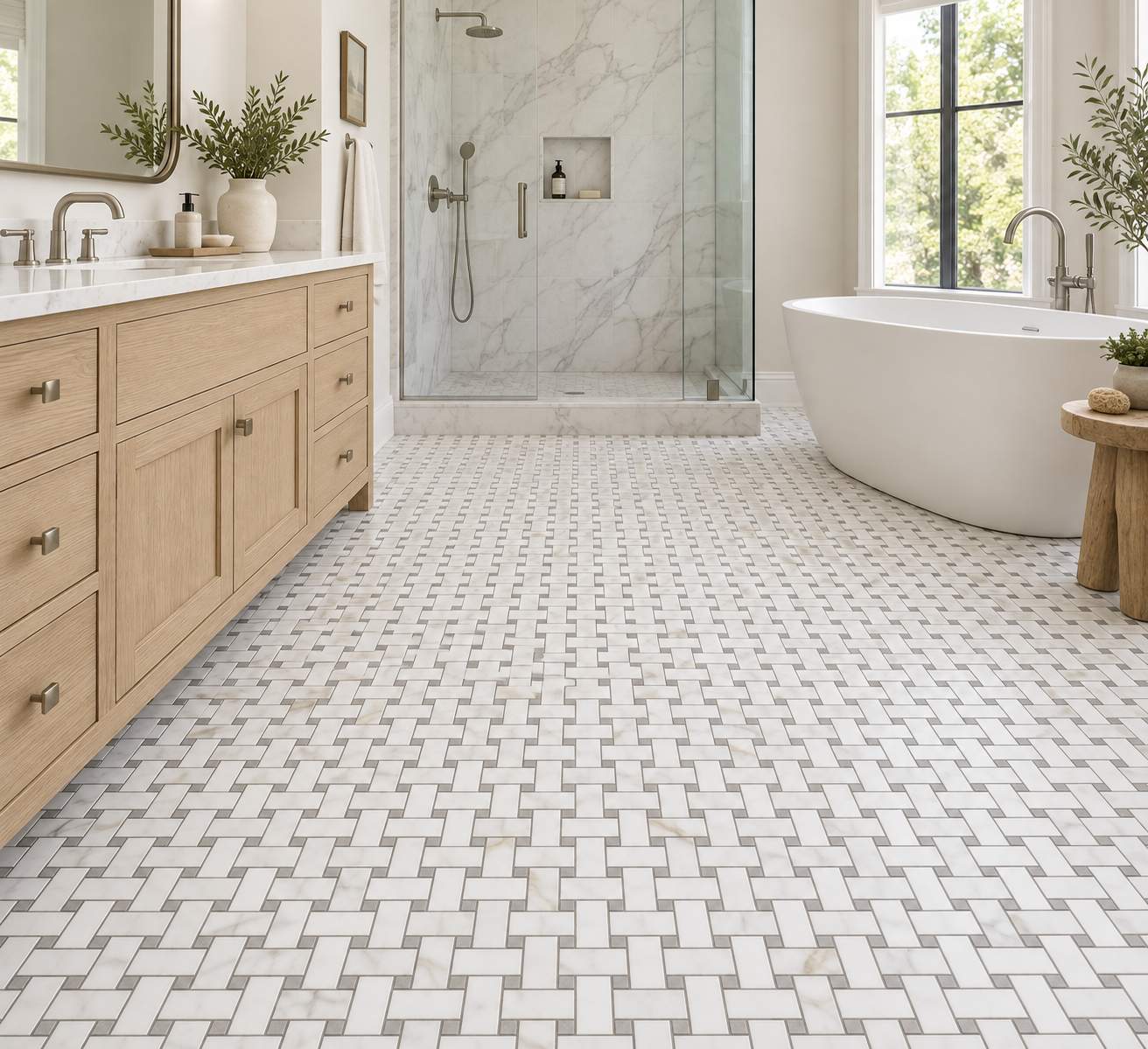 1x2 BASKETWEAVE Calacatta Gold w/ Thala Grey Marble Mosaic - Honed Or Polished - DW TILE & STONE - Atlanta Marble Natural Stone Wholesale Stone Supplier