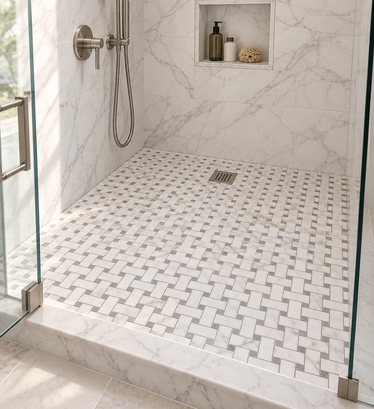 1x2 BASKETWEAVE Calacatta Gold w/ Thala Grey Marble Mosaic - Honed Or Polished - DW TILE & STONE - Atlanta Marble Natural Stone Wholesale Stone Supplier