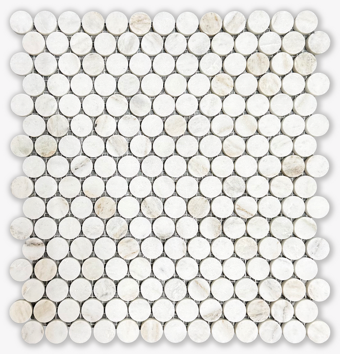 Penny Round Calacatta Velato Mosaic - Honed