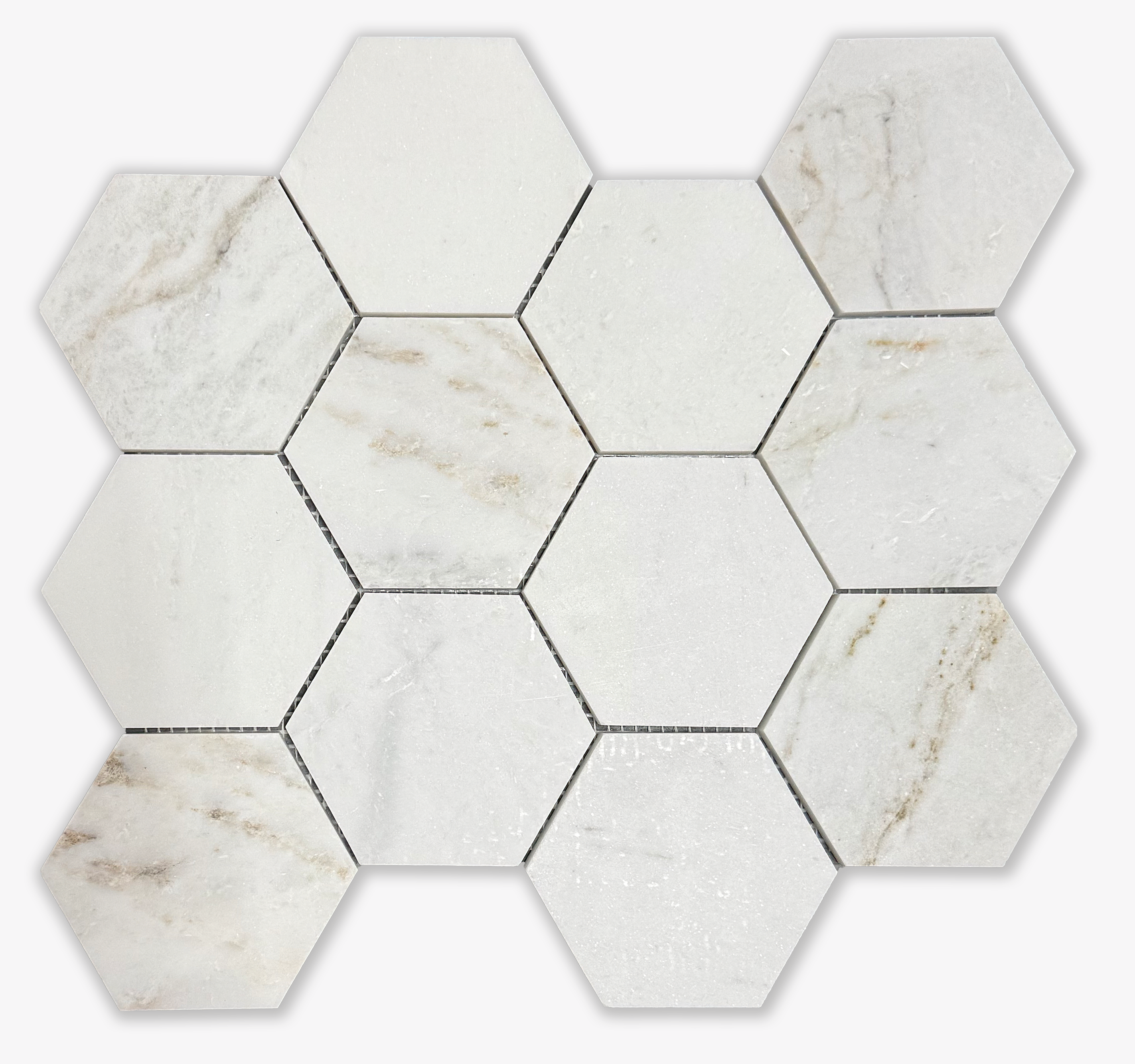 4" Hexagon Calacatta Velato Mosaic - Honed