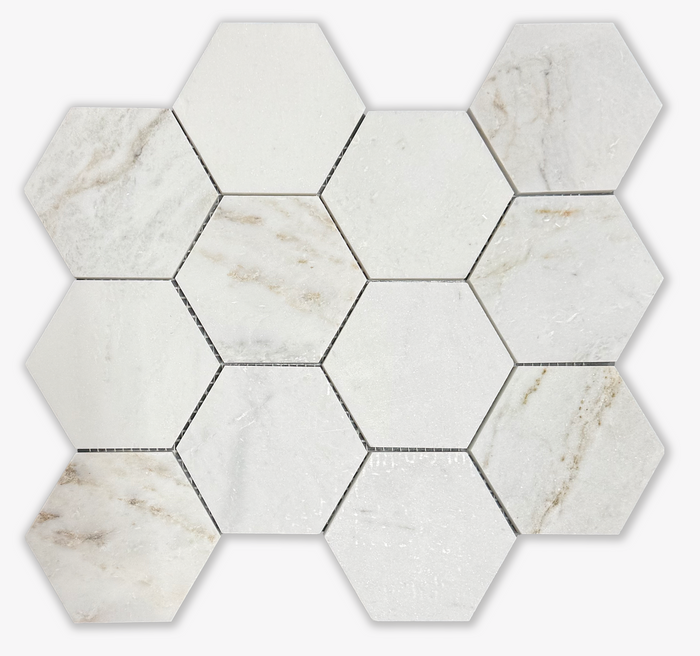 4" Hexagon Calacatta Velato Mosaic - Honed