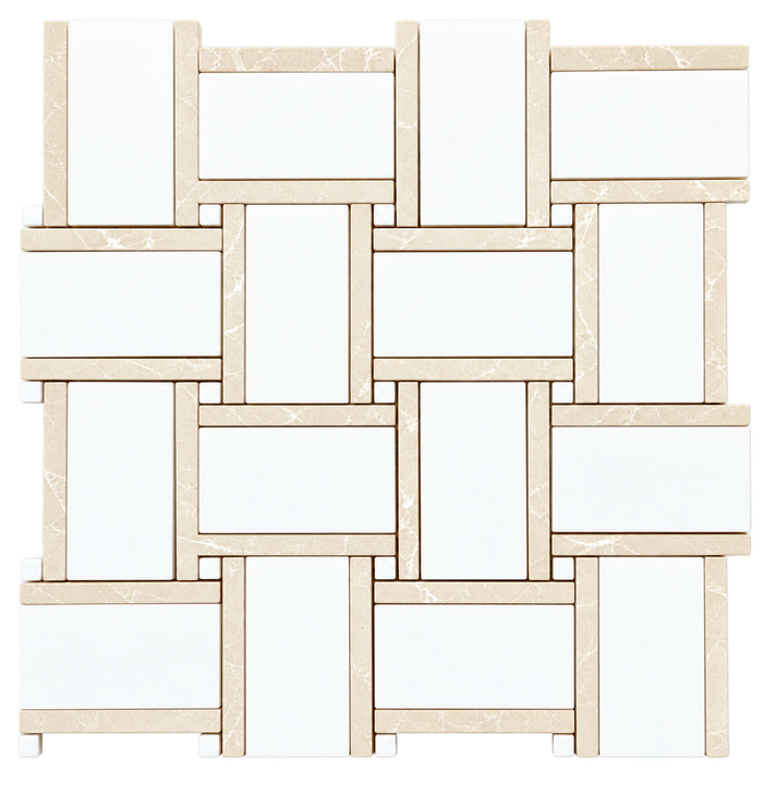 MONET - Thassos Marble w/Crema Nova Mosaic - Honed - DW TILE & STONE - Atlanta Marble Natural Stone Wholesale Stone Supplier