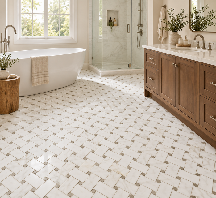 SELENE - Calacatta Gold w/ Thala Grey Marble Mosaic - Honed - DW TILE & STONE - Atlanta Marble Natural Stone Wholesale Stone Supplier