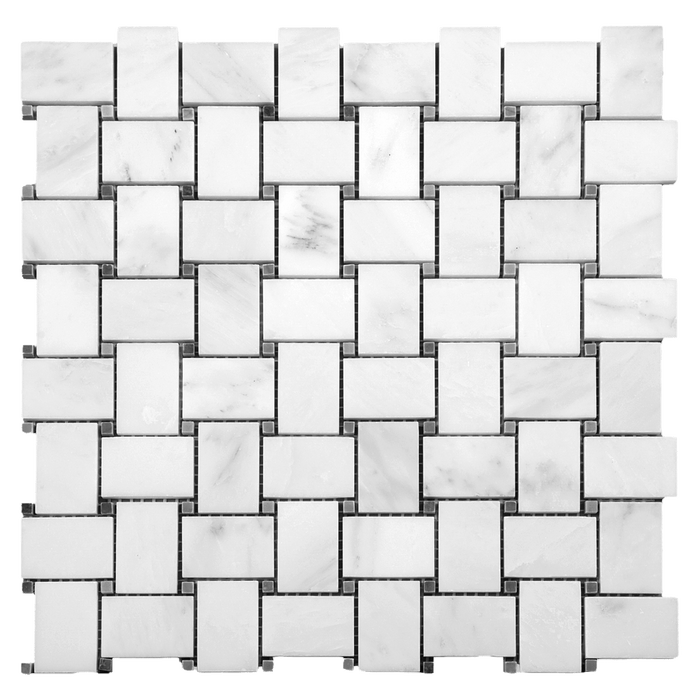 Bianco Bello Marble Premium 1.25" x 2" Basketweave w/Grey Mosaic - Polished  - DW TILE & STONE - Atlanta Marble Natural Stone Wholesale Stone Supplier