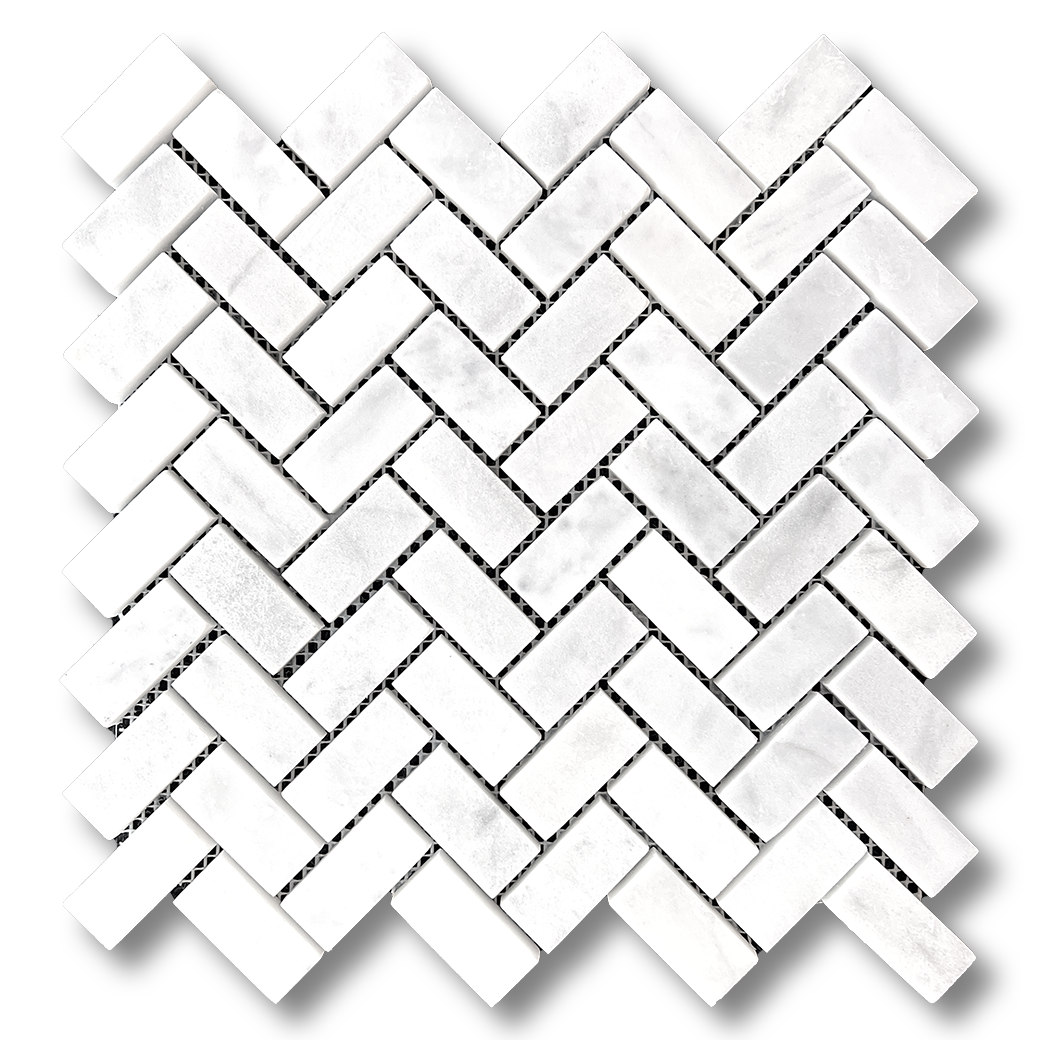 1x2 HERRINGBONE Bianco Perla Marble Mosaic - Honed Honed / 12" x 12" - DW TILE & STONE - Atlanta Marble Natural Stone Wholesale Stone Supplier