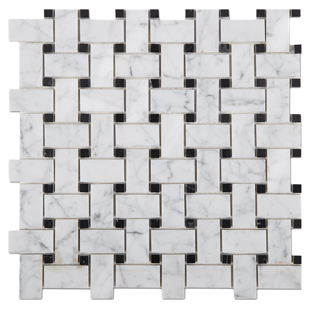 1x2 BASKETWEAVE Bianco Gioia Marble Mosaic w/Black - Polished Polished / 1" x 2" - DW TILE & STONE - Atlanta Marble Natural Stone Wholesale Stone Supplier