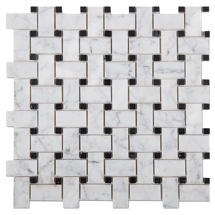 1x2 BASKETWEAVE Bianco Gioia Marble Mosaic w/Black - Polished Polished / 1" x 2" - DW TILE & STONE - Atlanta Marble Natural Stone Wholesale Stone Supplier