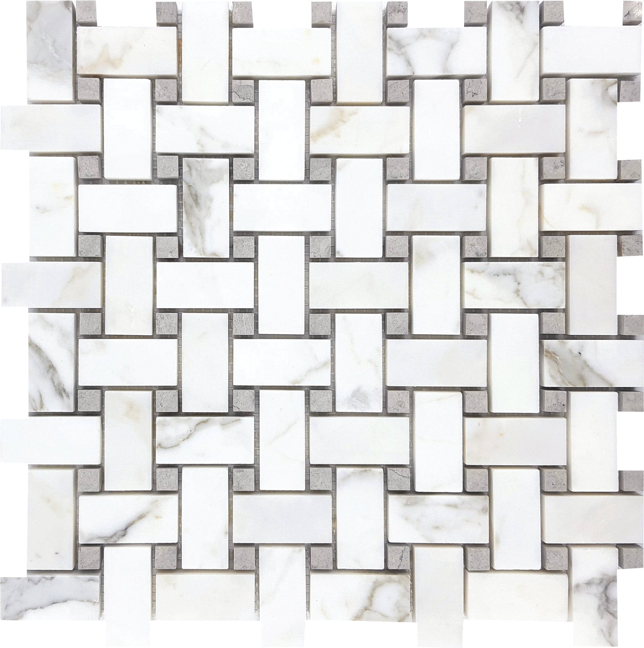 1x2 BASKETWEAVE Calacatta Gold w/ Thala Grey Marble Mosaic - Honed Or Polished  - DW TILE & STONE - Atlanta Marble Natural Stone Wholesale Stone Supplier