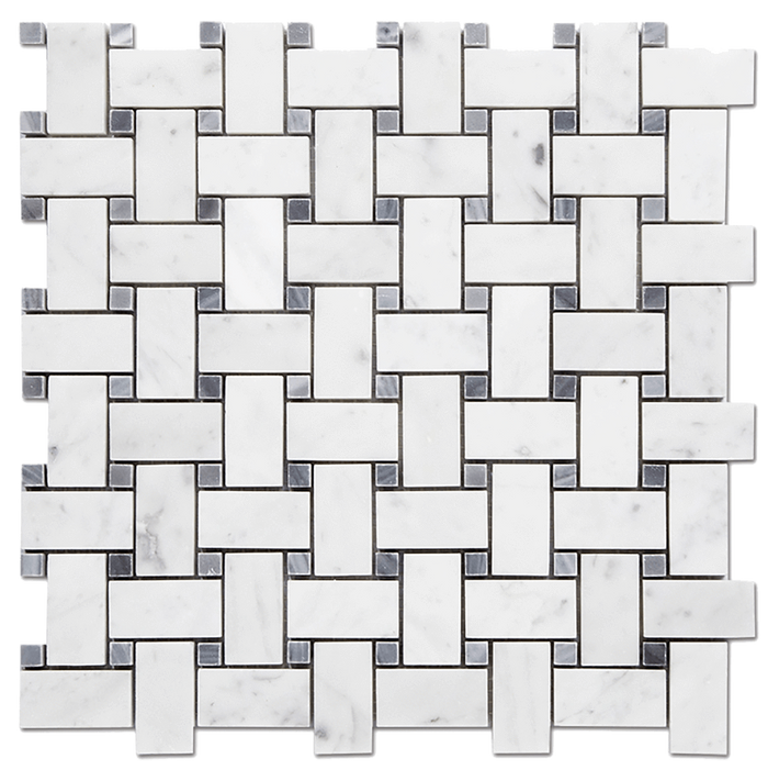1x2 BASKETWEAVE Bianco Gioia Marble Mosaic w/Grey - Polished Or Honed  - DW TILE & STONE - Atlanta Marble Natural Stone Wholesale Stone Supplier