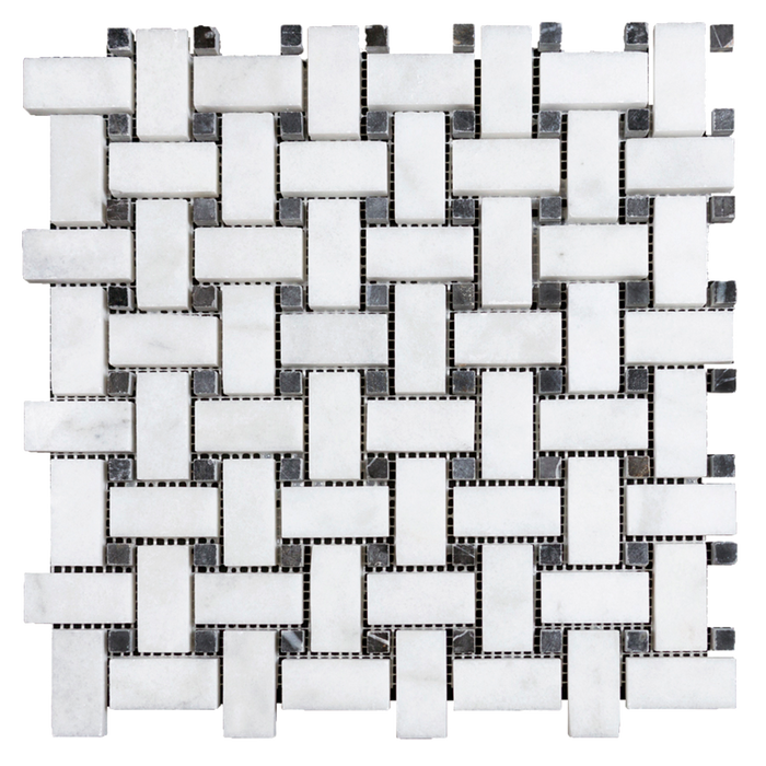 1x2 BASKETWEAVE w/Black Bianco Perla Marble Mosaic - Polished Tumbled / 1" x 2" - DW TILE & STONE - Atlanta Marble Natural Stone Wholesale Stone Supplier
