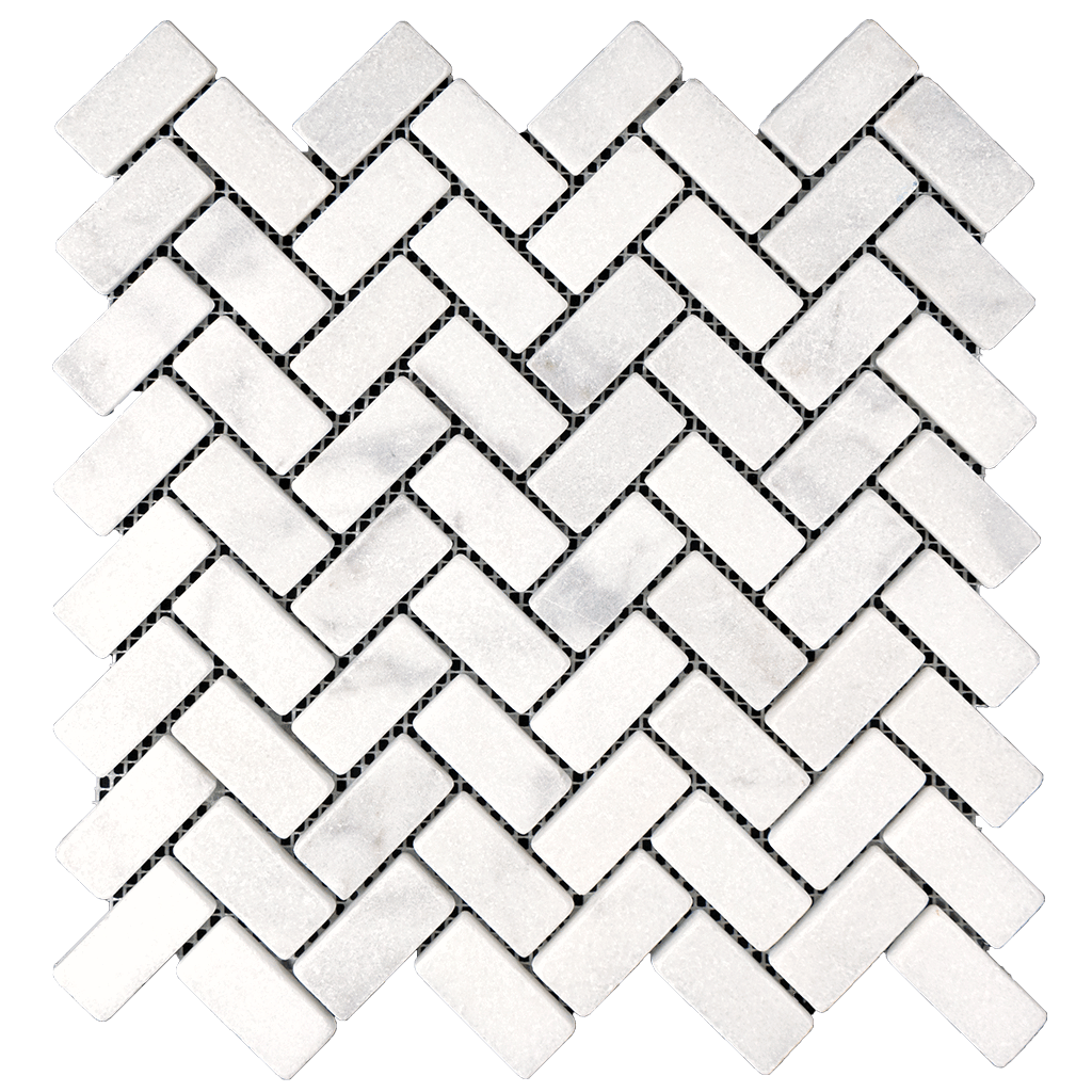 1x2 HERRINGBONE Bianco Perla Marble Mosaic - Tumbled  - DW TILE & STONE - Atlanta Marble Natural Stone Wholesale Stone Supplier
