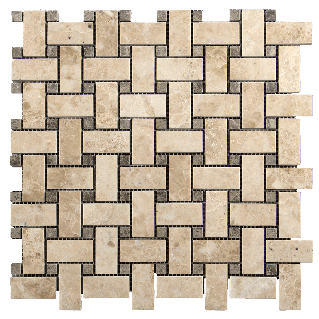 1x2 Cappuccino w/Dark Emperador Marble Mosaic Tile Basketweave - Polished  - DW TILE & STONE - Atlanta Marble Natural Stone Wholesale Stone Supplier