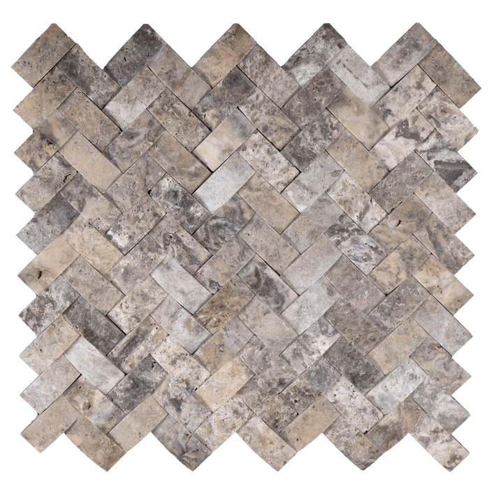 1x2 Silver Travertine Mosaic Tile Cambered Herringbone - Honed Honed / 1" x 2" - DW TILE & STONE - Atlanta Marble Natural Stone Wholesale Stone Supplier