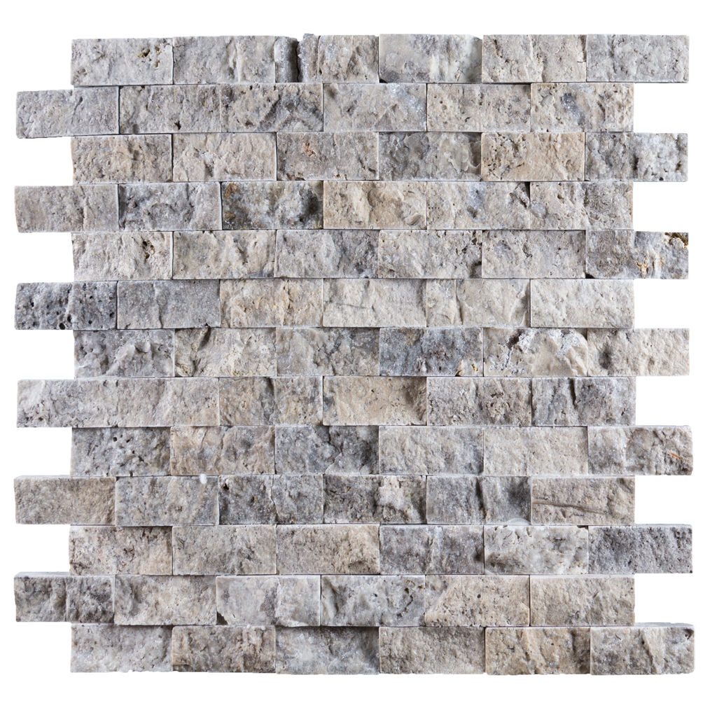 1x2 Silver Travertine Mosaic Tile - Split Face Split Face / 1" x 2" - DW TILE & STONE - Atlanta Marble Natural Stone Wholesale Stone Supplier