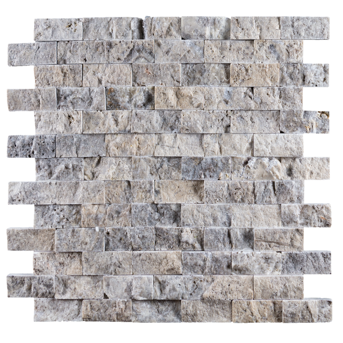 1x2 Silver Travertine Mosaic Tile - Split Face Split Face / 1" x 2" - DW TILE & STONE - Atlanta Marble Natural Stone Wholesale Stone Supplier