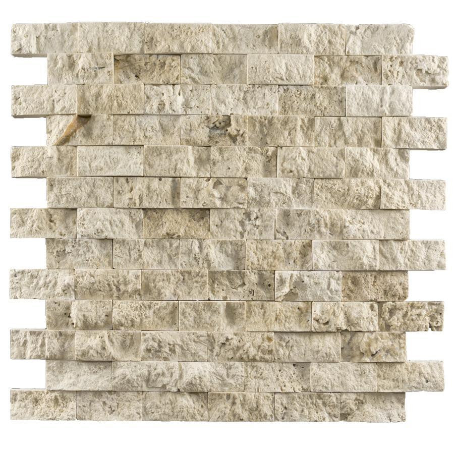 1x2 Ivory Travertine Mosaic Tile - Split Face  - DW TILE & STONE - Atlanta Marble Natural Stone Wholesale Stone Supplier