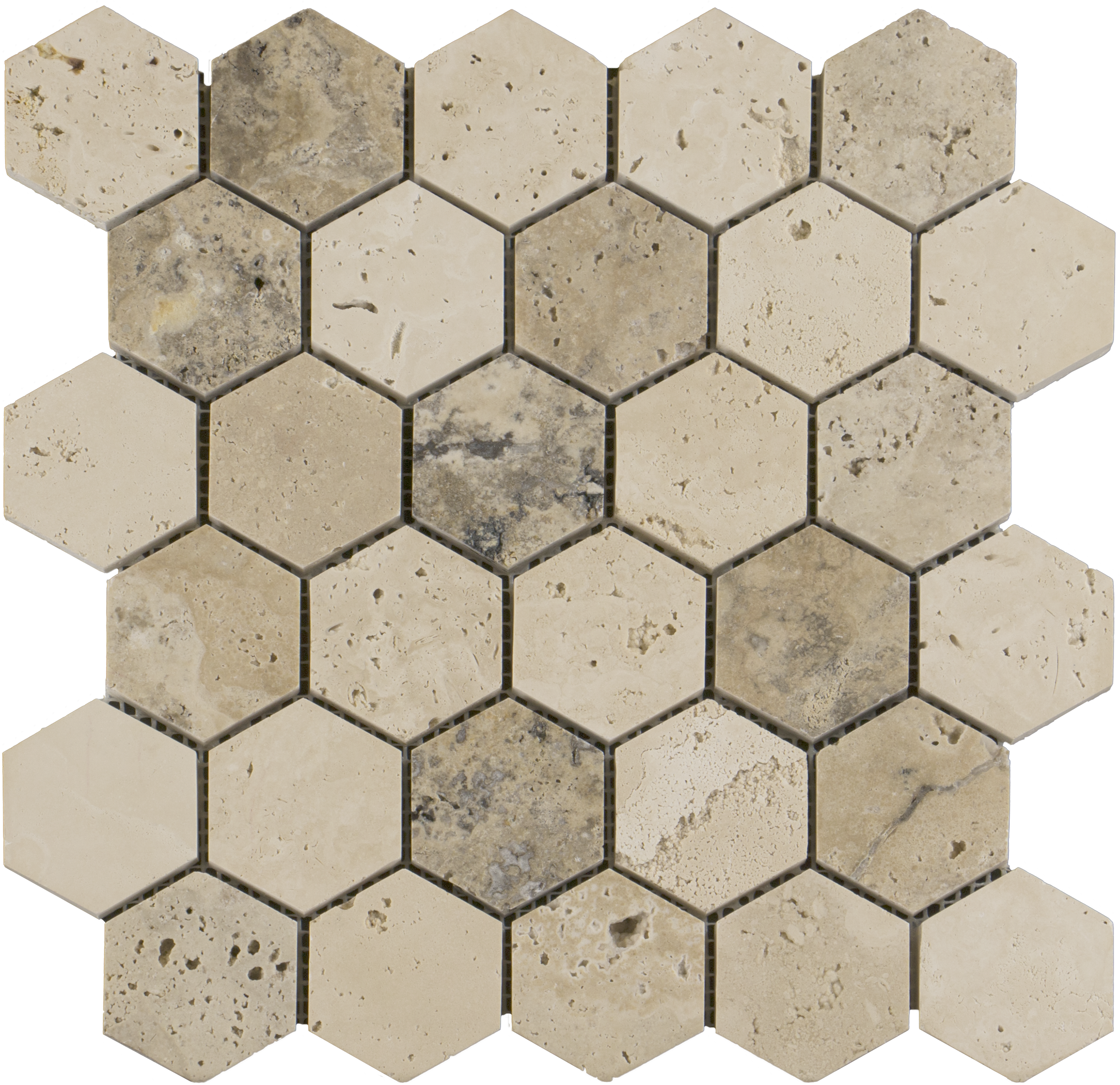 2" Mixed Travertine Hexagon Mosaic Tile - Honed Honed / 2" - DW TILE & STONE - Atlanta Marble Natural Stone Wholesale Stone Supplier