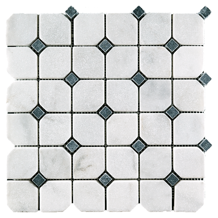 2" OCTAGON w/Black Bianco Perla Marble Mosaic - Tumbled  - DW TILE & STONE - Atlanta Marble Natural Stone Wholesale Stone Supplier