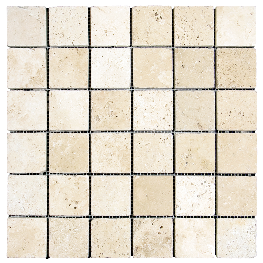 2x2 Ivory Travertine Mosaic Tile - Tumbled Tumbled / 2" x 2" - DW TILE & STONE - Atlanta Marble Natural Stone Wholesale Stone Supplier