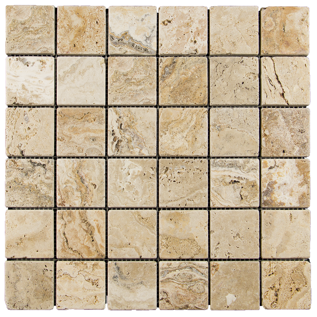 2x2 Leonardo Travertine Mosaic Tile - Tumbled Tumbled / 2" x 2" - DW TILE & STONE - Atlanta Marble Natural Stone Wholesale Stone Supplier