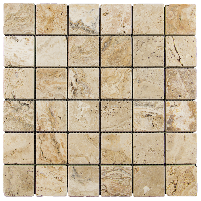 2x2 Leonardo Travertine Mosaic Tile - Tumbled Tumbled / 2" x 2" - DW TILE & STONE - Atlanta Marble Natural Stone Wholesale Stone Supplier