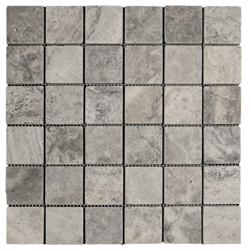 2x2 Silver Travertine Mosaic Tile - Tumbled Tumbled / 2" x 2" - DW TILE & STONE - Atlanta Marble Natural Stone Wholesale Stone Supplier