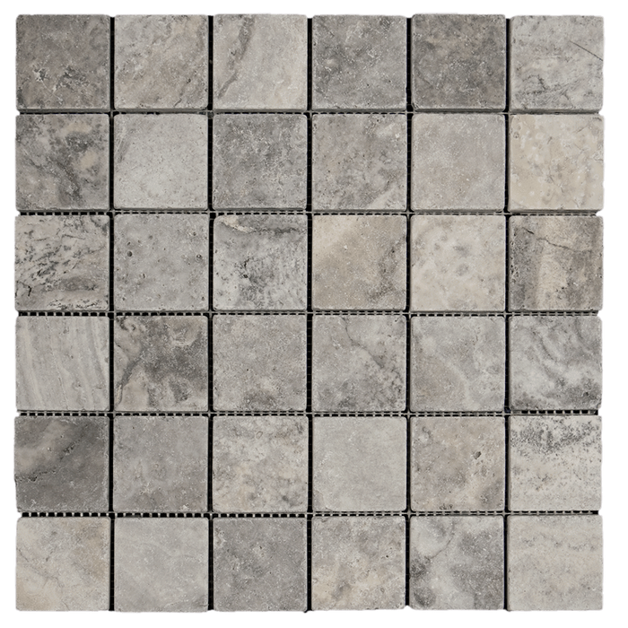 2x2 Silver Travertine Mosaic Tile - Tumbled Tumbled / 2" x 2" - DW TILE & STONE - Atlanta Marble Natural Stone Wholesale Stone Supplier