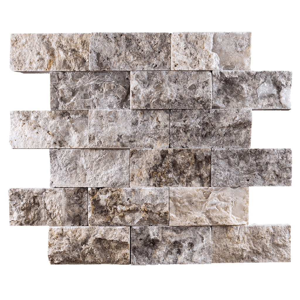 2x4 Silver Travertine Mosaic Tile - Split Face Split Face / 2" x 4" - DW TILE & STONE - Atlanta Marble Natural Stone Wholesale Stone Supplier