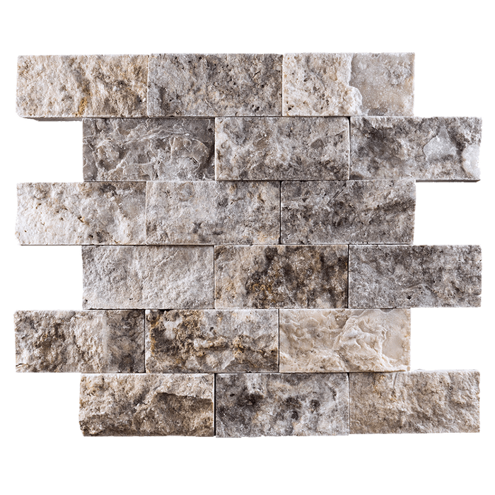 2x4 Silver Travertine Mosaic Tile - Split Face Split Face / 2" x 4" - DW TILE & STONE - Atlanta Marble Natural Stone Wholesale Stone Supplier