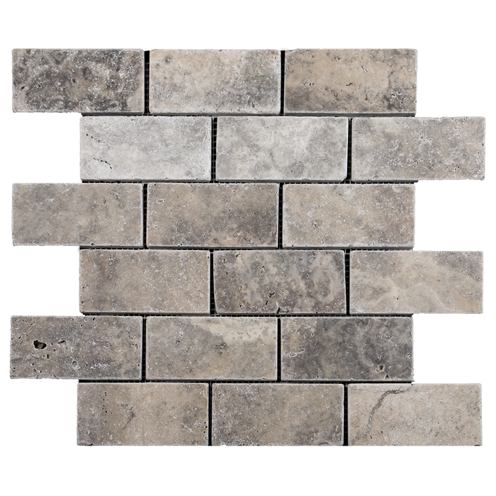 2x4 Silver Travertine Mosaic Tile - Tumbled Tumbled / 2" x 4" - DW TILE & STONE - Atlanta Marble Natural Stone Wholesale Stone Supplier