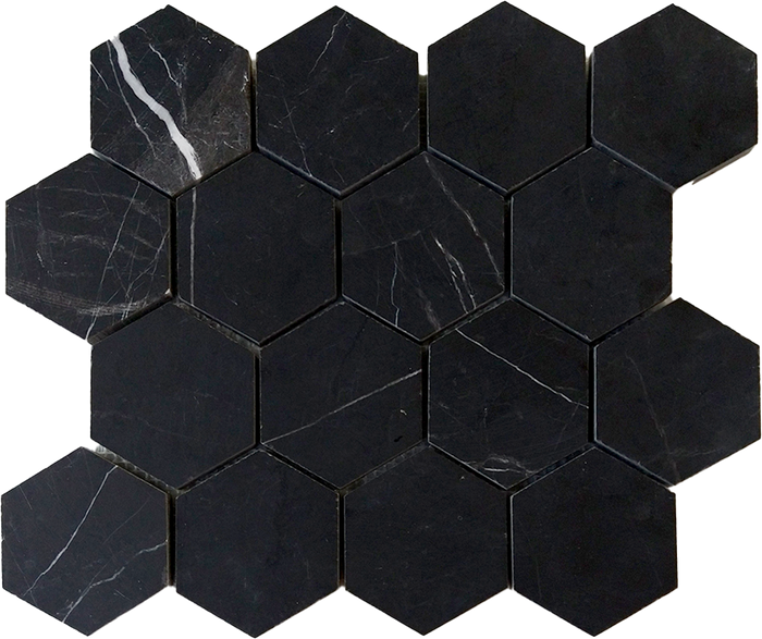 3" Hexagon Nero Marquina Mosaic - Polished Or Honed Honed / 12" x 12" - DW TILE & STONE - Atlanta Marble Natural Stone Wholesale Stone Supplier