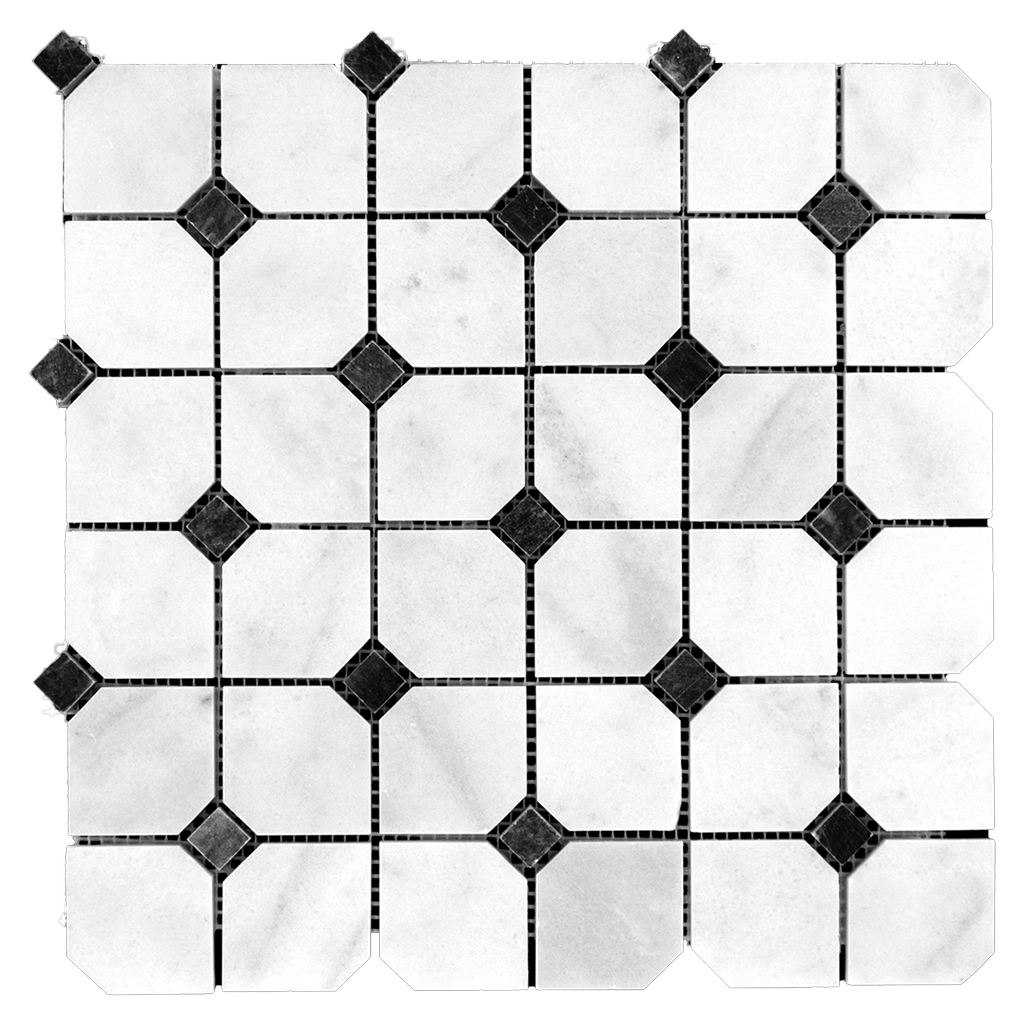 2" OCTAGON w/Black Bianco Perla Marble Mosaic - Polished  - DW TILE & STONE - Atlanta Marble Natural Stone Wholesale Stone Supplier
