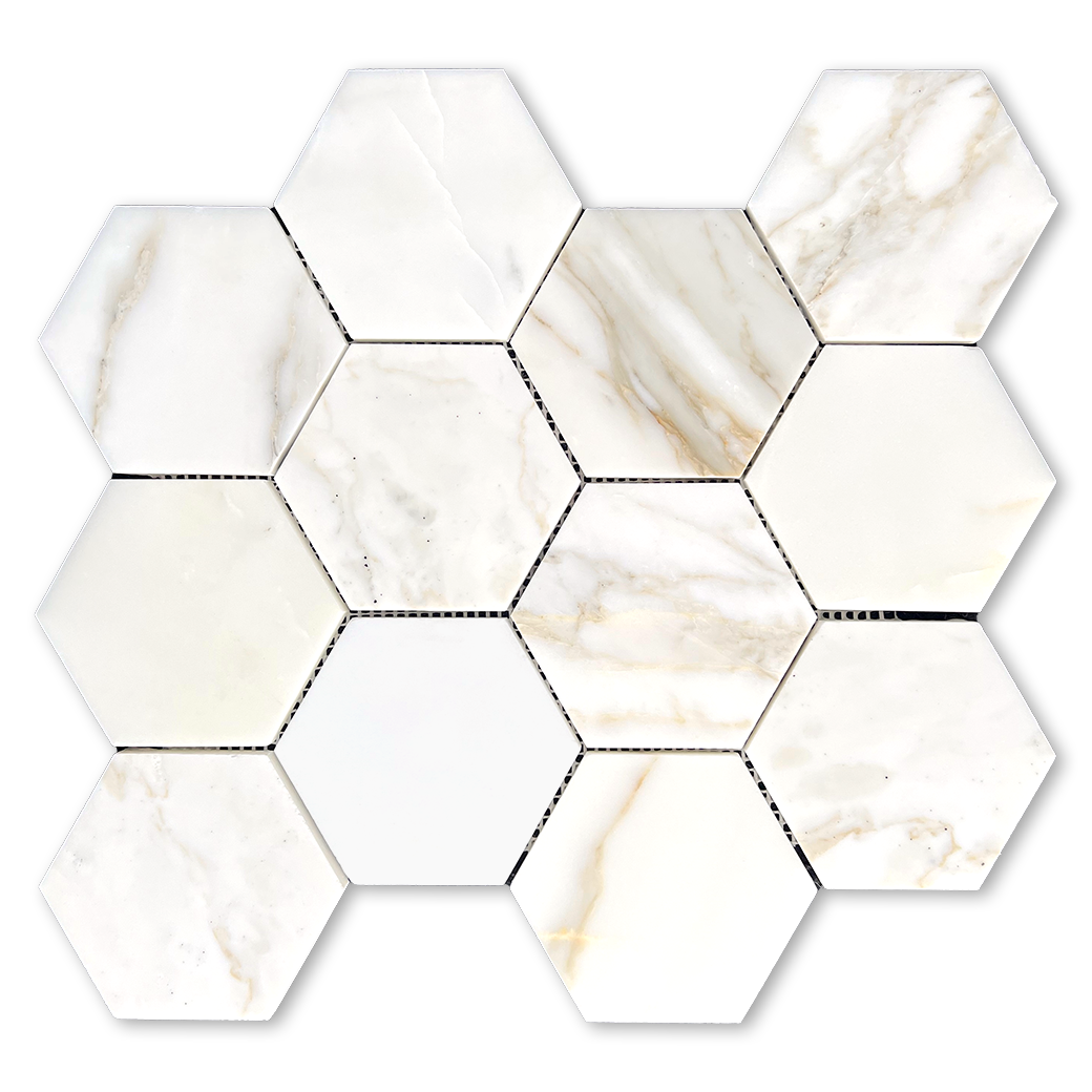 4" Hexagon Calacatta Gold Premium Mosaic - Polished Or Honed  - DW TILE & STONE - Atlanta Marble Natural Stone Wholesale Stone Supplier